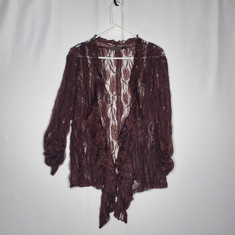 Picadilly Brown Lace Sequin Ruffle Overlay Women XL Forest Fairy Grunge Boho 90s